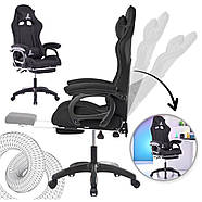 Комп'ютерне геймерське ігрове крісло з масажною подушкою, підніжкою та тканинною оббивкою SNAKE Premium Чорне, фото 9