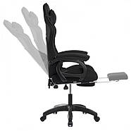 Комп'ютерне геймерське ігрове крісло з масажною подушкою, підніжкою та тканинною оббивкою SNAKE Premium Чорне, фото 10