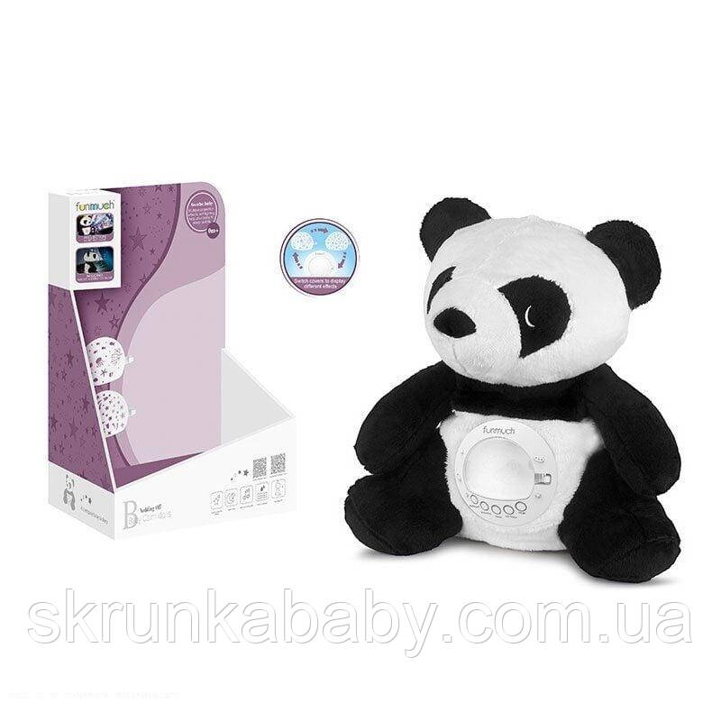 Нічник Панда, сплюшка, дихає, проєктор, 3 накладки, підсвічування, мелодія, звуки, в коробці, фото 1