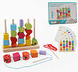 Дерев'яна логічна іграшка пірамідка геометрія сортер C 74317 дерев`яна, фігурки, 10 карток із завданнями,, фото 3