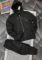 Спортивный костюм Armani утепленный черный мужской спорт костюм Армани на флисе с капюшоном fms