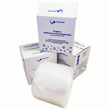 Повітряно-бульбашкова плівка двошарова ЮТЕК, 25 м × 0,25 м, щільність 45 г/м², діаметр бульбашки 10 мм