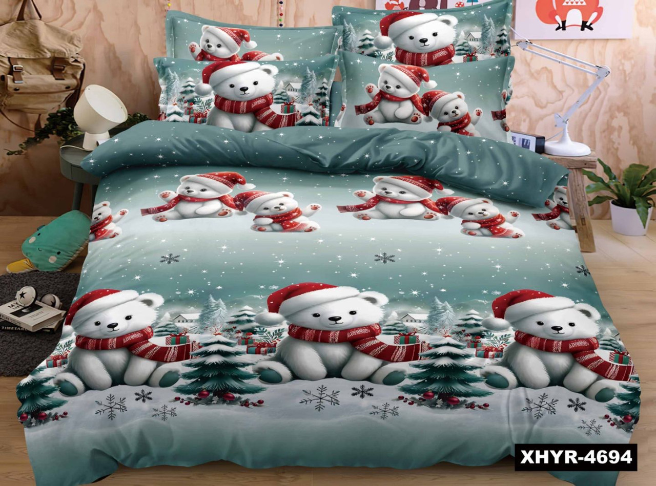 Новорічна постільна білизна фланель Royal Dream байка Новорічні ведмедики, фото 1