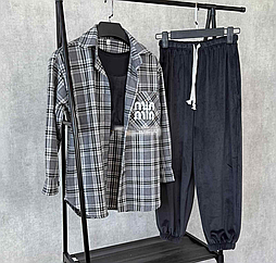 Стильний костюм-трійка сорочка в карту + штани внизу на гумці