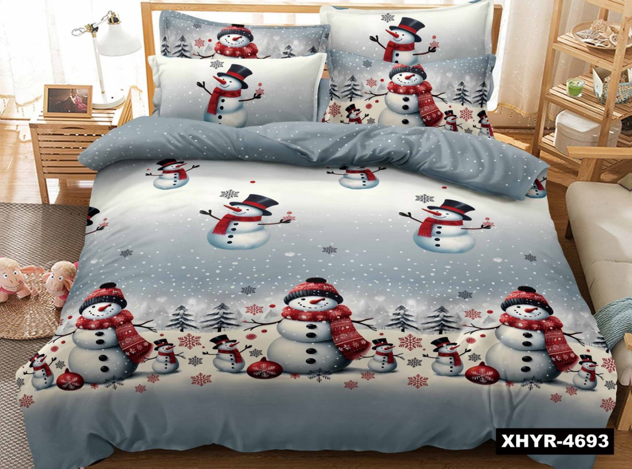 Новорічна постільна білизна фланель Royal Dream байка Сніговики, фото 1