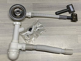 Сифон з декоративною накладкою на перелив для кухонної мийки, євро вентиль з переливом. Водозлив