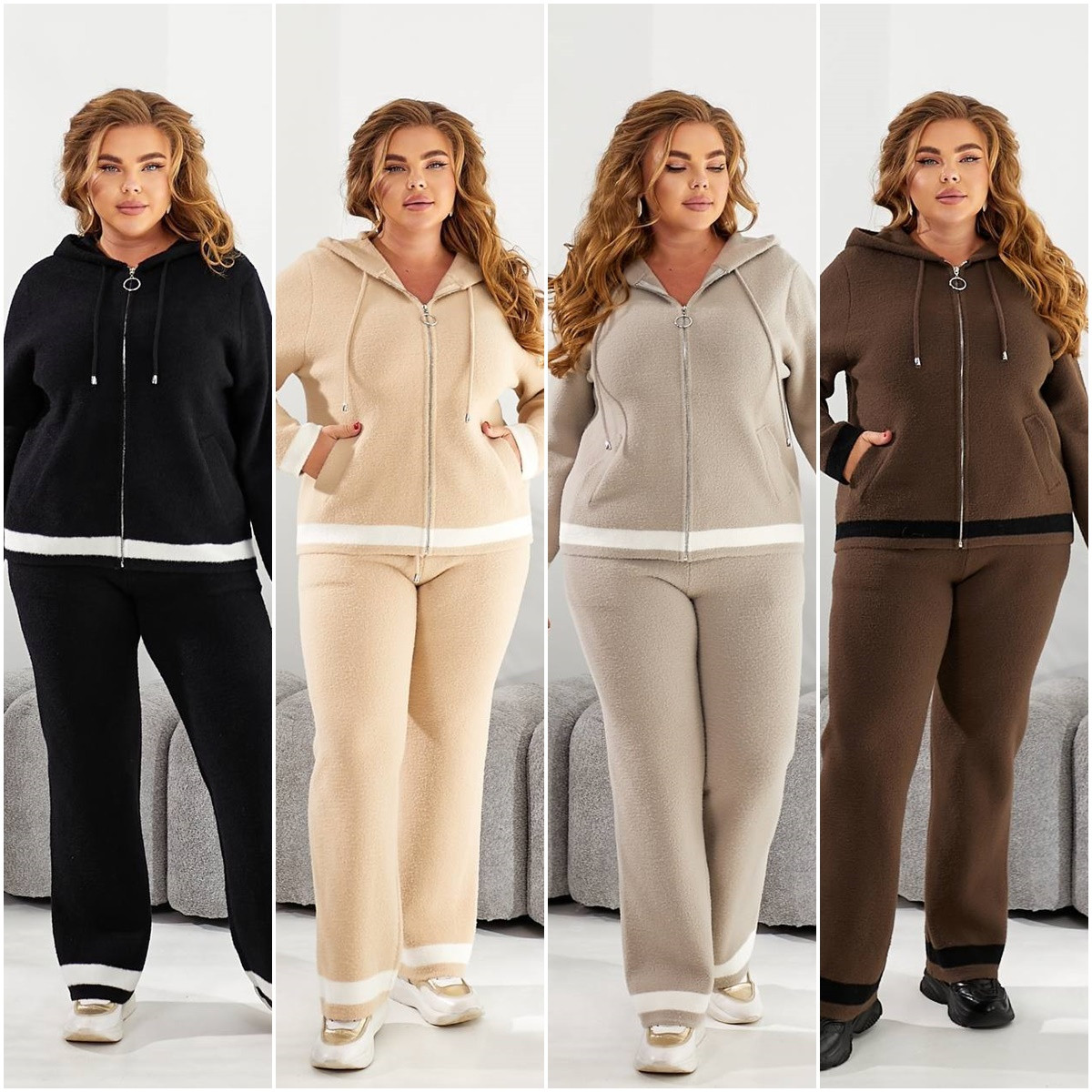 Жіночий теплий брючний костюм вовна + ангора батал