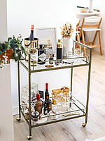 Декоративний візок із двома полицями із загартованого скла VENETA Золото