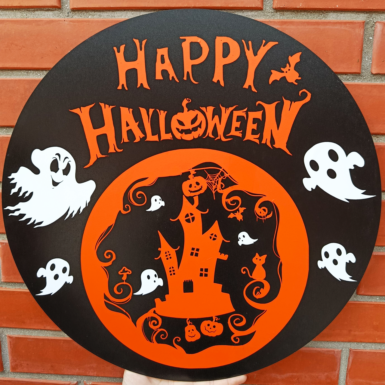 Міні банер для фотозони Happy Halloween Будинок привидів | Чорний