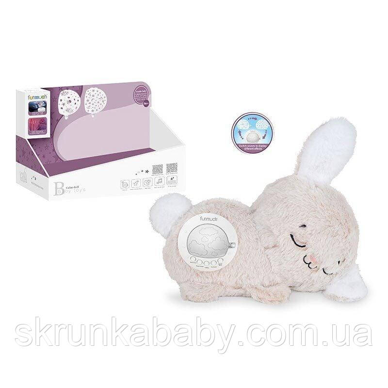 Нічник Кролик, вбудований акумулятор, Type-C, сенсор плачу, проєктор, звуки, мелодія, підсвічування, в короб, фото 1