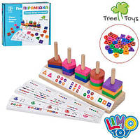 Дерев'яна іграшка LIMO TOY Пірамідка Склади фігури за схемою, навчальна(форми, кольори, лічба), геометричні