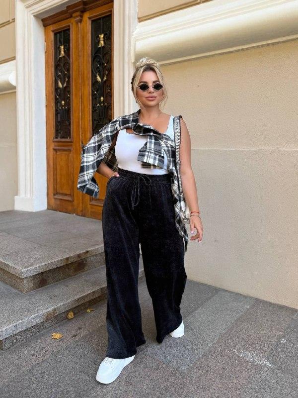 Жіночі штани палаццо; Колір: чорний, сірий; Розміри: 48-50, 52-54, 56-58;, фото 1