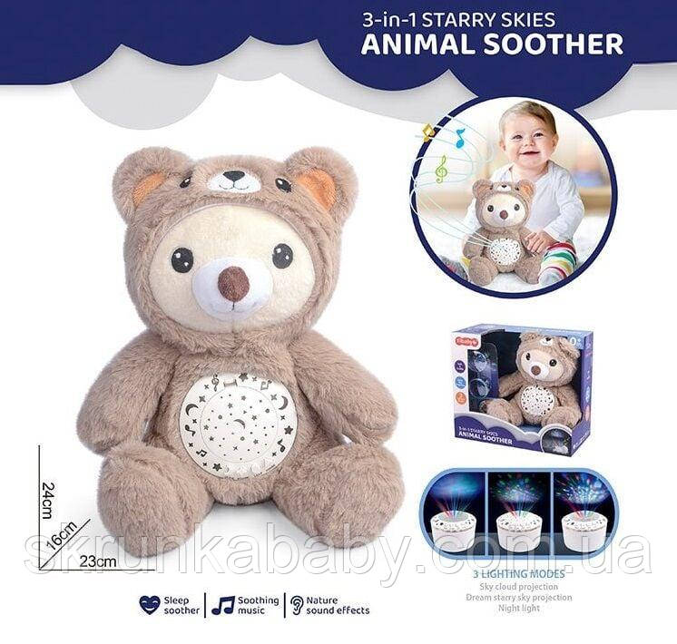 Нічник Ведмедик, проєктор, на батарейках, музика, звукові ефекти, підсвітка, в коробці, фото 1