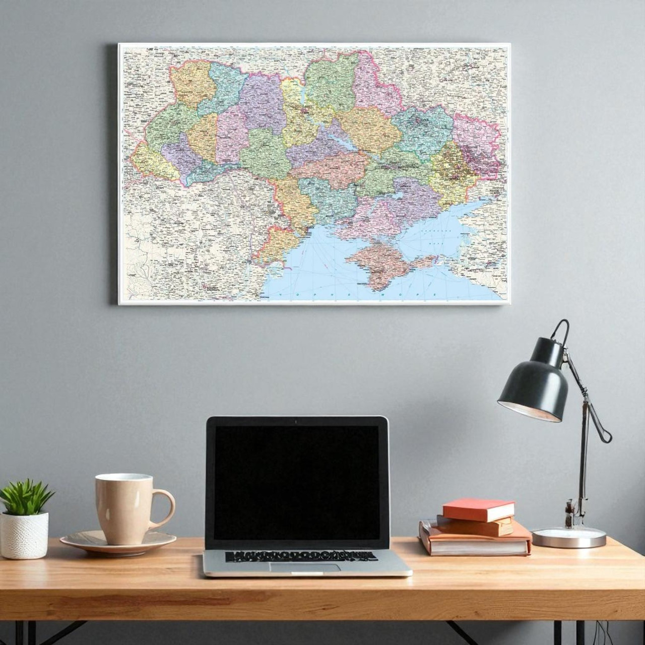 Картина Політична мапа України деталізована по областях Всі міста України Фотодрук на полотні, фото 1