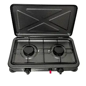 Компактна газова плита  Grunhelm GGP-6032 настільна газова плита на 2 конфорки з кришкою