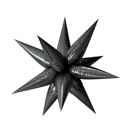 Кулька фольгована зірка Дванадцятокінцева 35см (18") | Чорний, фото 1