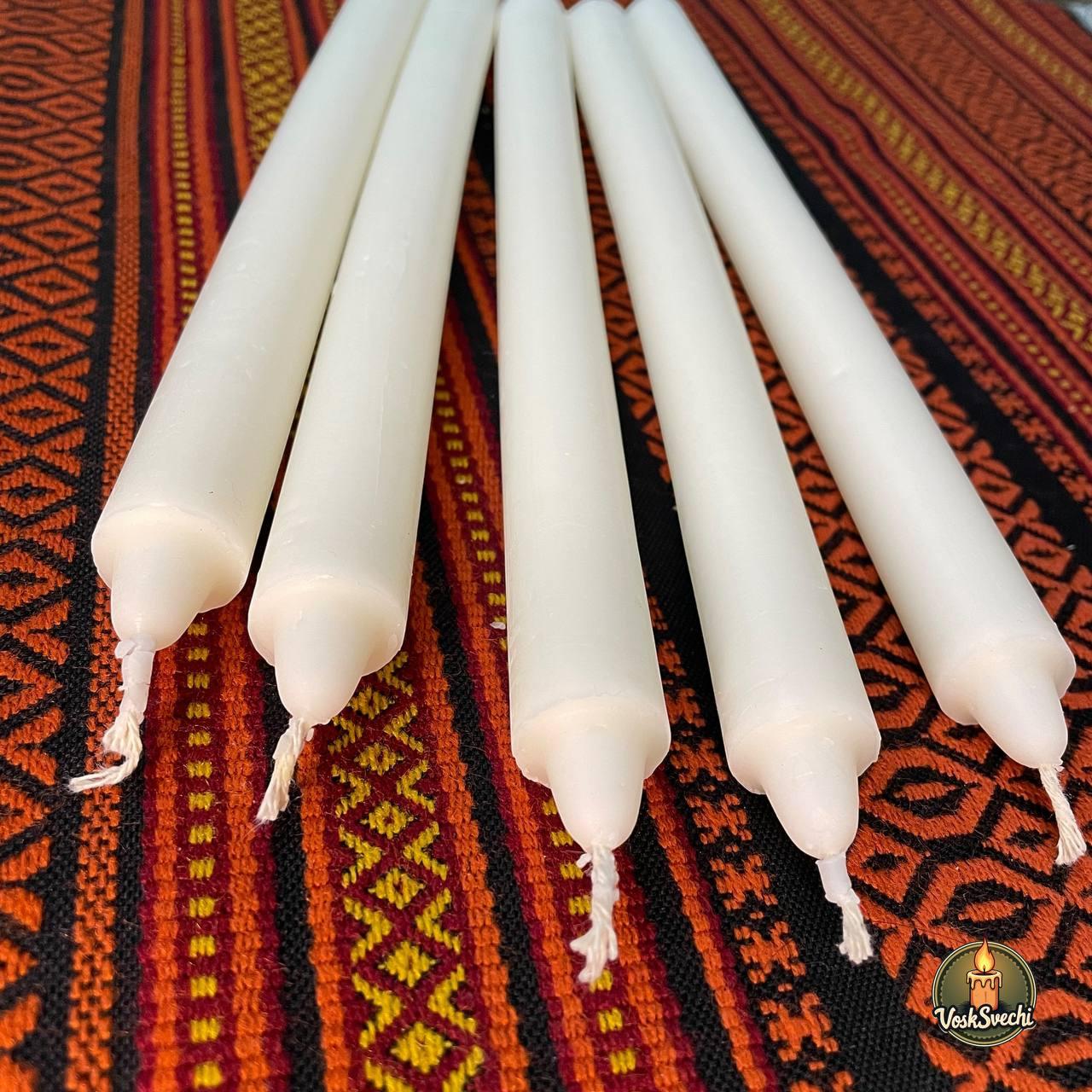 Біла Столова Велика воскова свічка набір 5 шт, фото 1