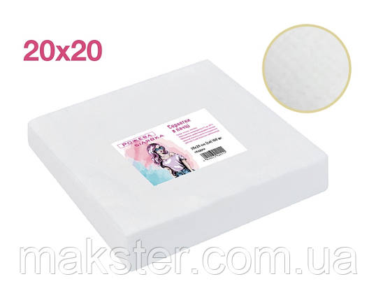 Серветки одноразові спанлейс Рожева Білявка, 20×20 см, білі, гладкі, 100 шт/уп., фото 1