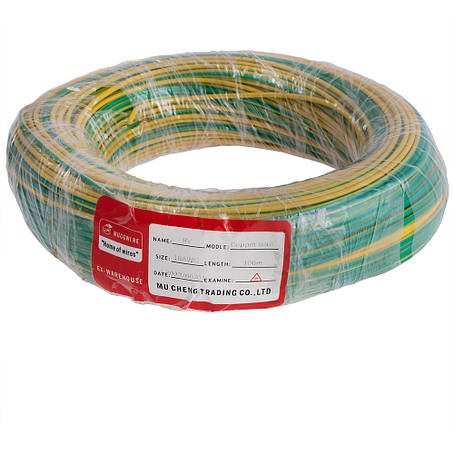 Дріт багатожильний 0.75 mm2 (19AWG/24xD0.20 мм, мідь, PVC), жовто-зелений, 1 м, фото 1