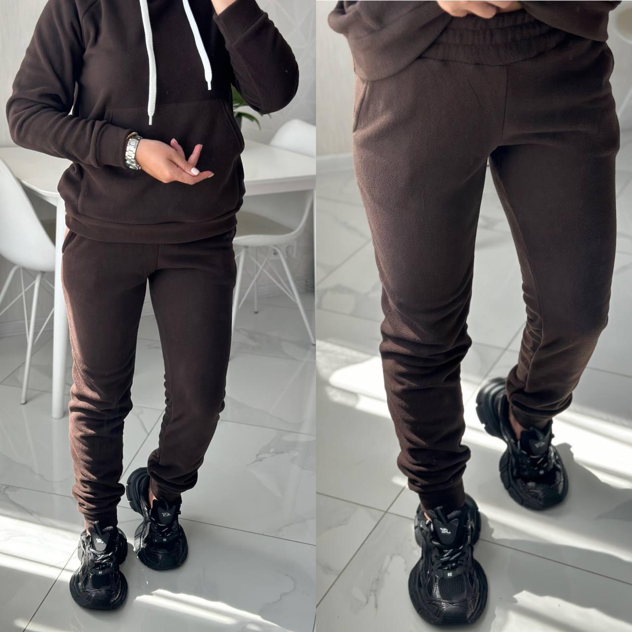 Базовий жіночий спортивний флісовий костюм (Розмір: 42, 44, 46, 48, 50, 52, 54, 56), Шоколад, фото 1