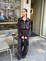 Велюровий комбінезон для повсякденного носіння, стильний оверсайз з широкими штанами, шоколадний 42-44 арт. 591734