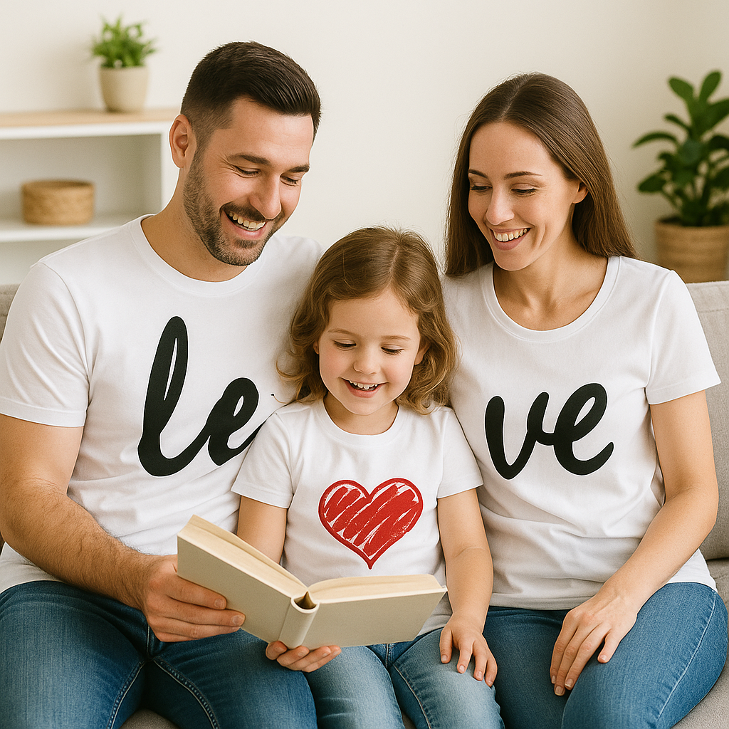 Футболки Фемілі Лук Family Look для всієї родини з принтом "Love серце" Білий Push IT, фото 1