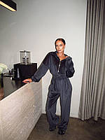 Велюровий комбінезон для повсякденного носіння, жіночий оверсайз зі штанами палаццо, графіт 42 44 арт. 841029