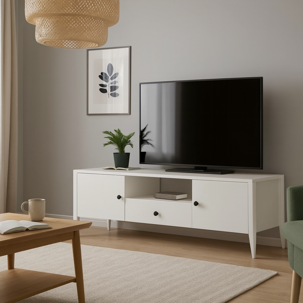 Біла тумба ТВ "Хюгге" з натурального дерева, фото 1