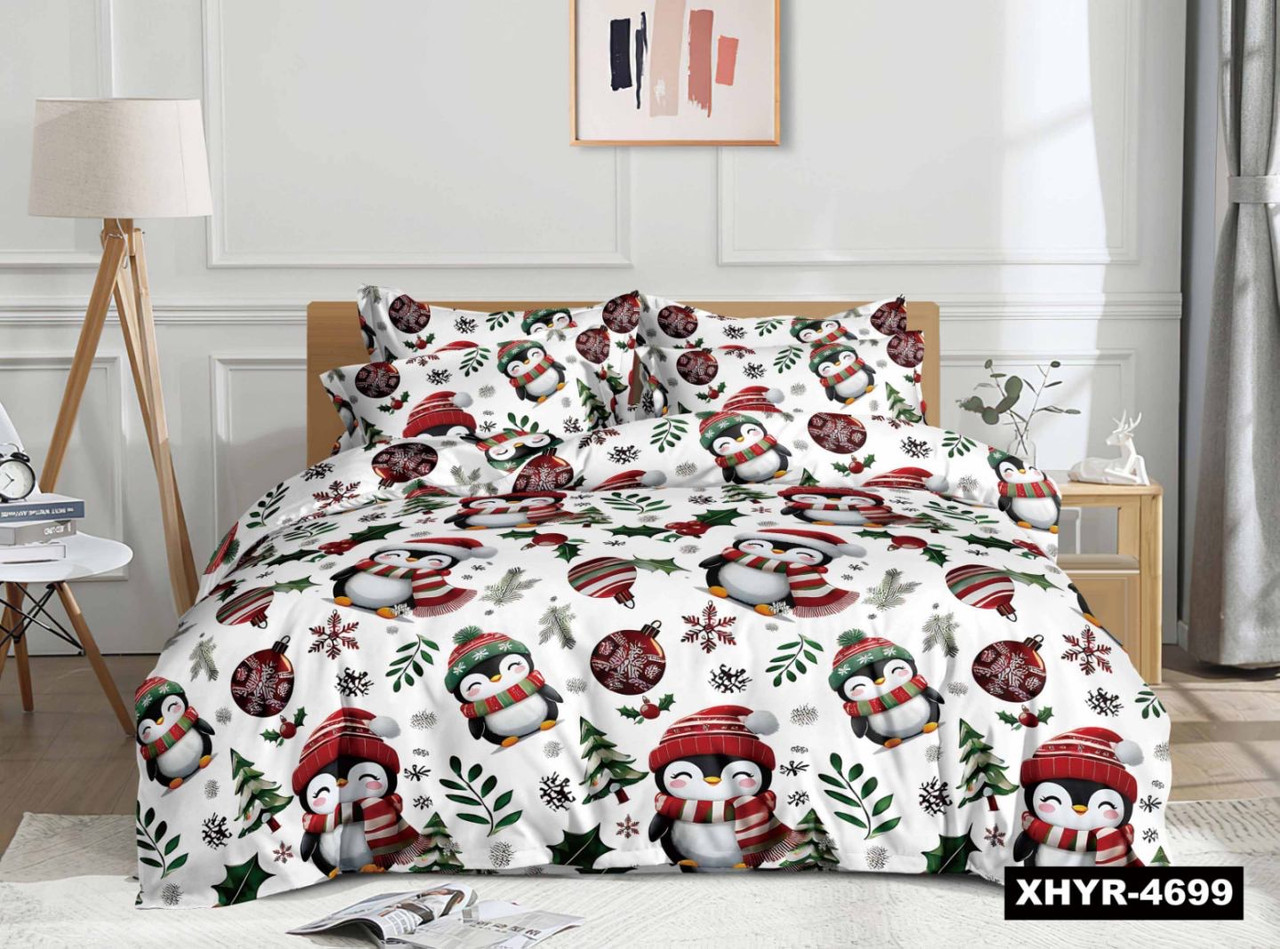 Новорічна постільна білизна фланель Royal Dream байка Пінгвіни, фото 1