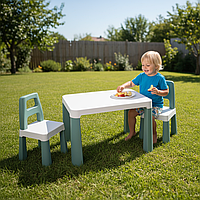 Дитячий стіл і два стільчики Технок (ТЕХ-0440), пластиковий. Зелений