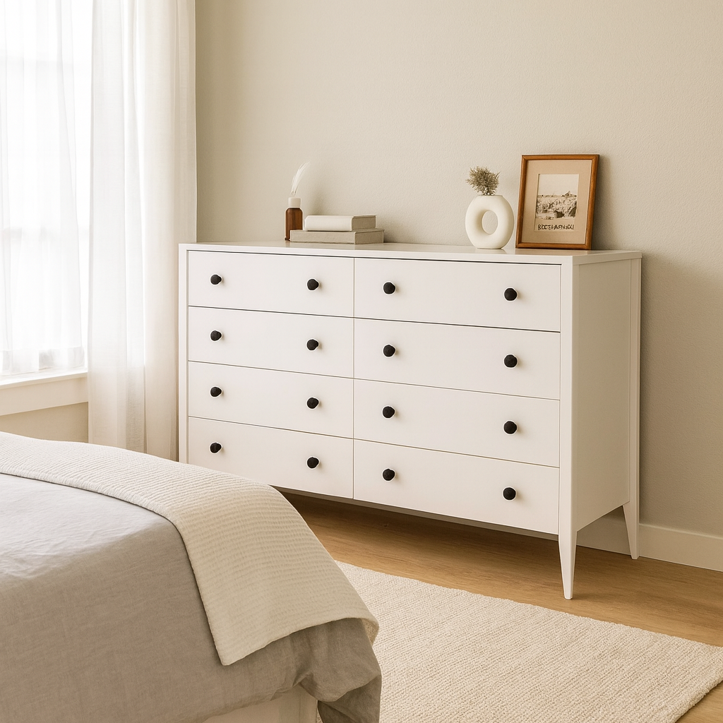 Білий дерев'яний комод "Хюгге" в спальню на 8 ящиків 140 см, фото 1
