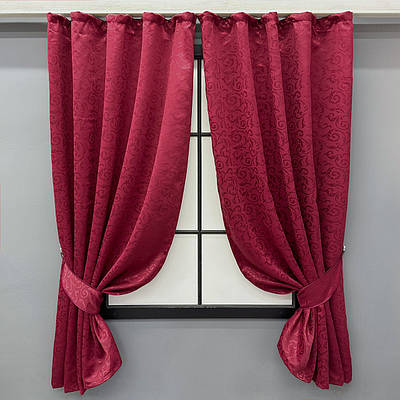 Штори (2шт 1,3х1,7м) короткі з тканини блекаут. Колір бордовий. Код 1099ш 35-0391