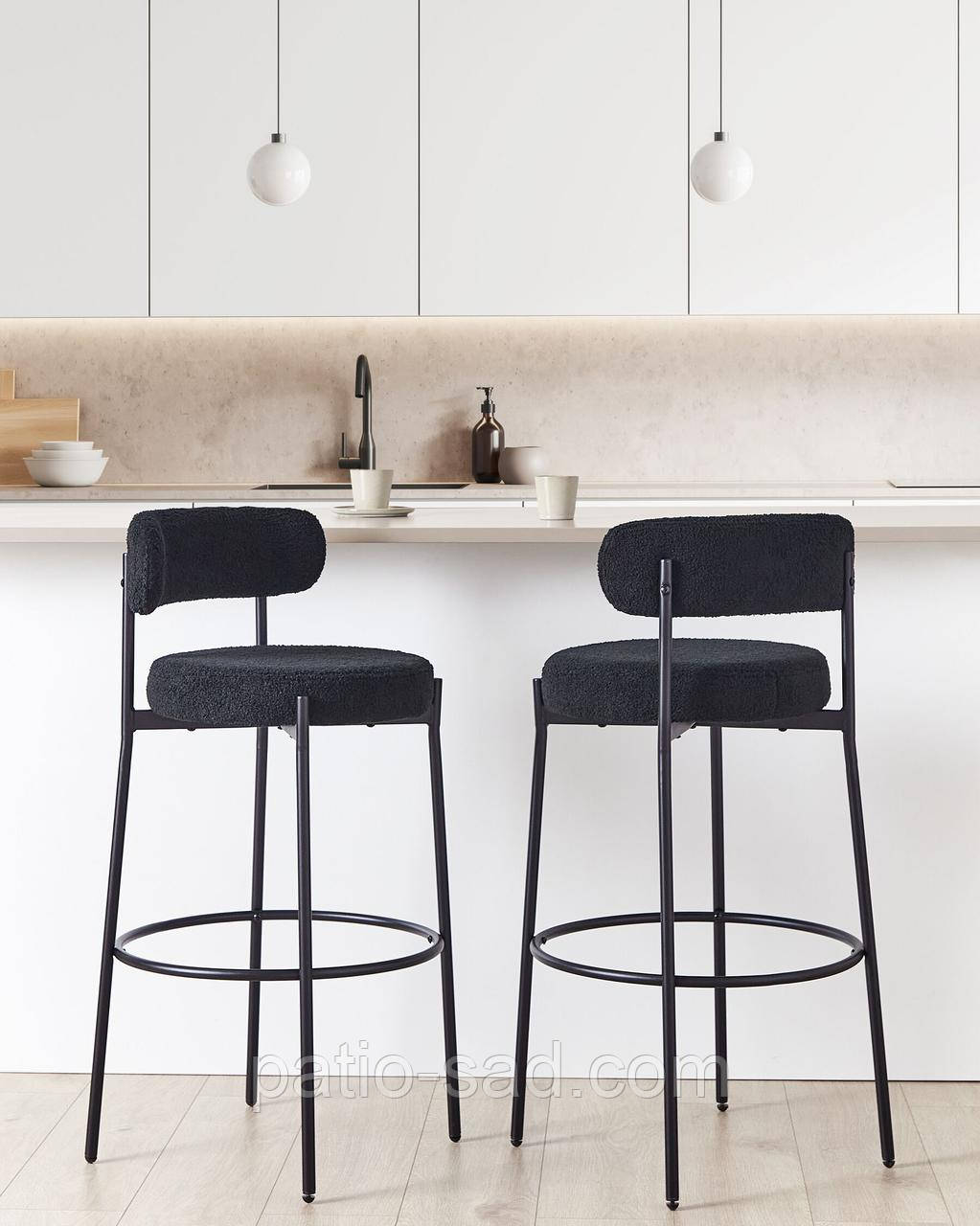 Якісні та красиві барні стільці ALLISON, букле, чорний колір, 2 шт., фото 1