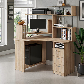 Кутовий комп'ютерний стіл Компакт з надбудовою