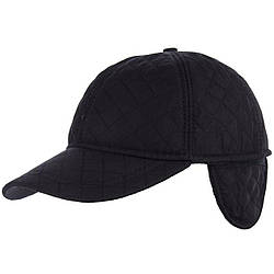 Чоловіча чорна стьобана кепка з флісом і вушками "Плащівка" Розмір: 56- 60 (17121-1)