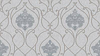 Обои метровые виниловые на флизелине Sintra Classic классика вензеля завитки структурные серебро золото на бежевом 423233