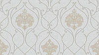 Обои метровые виниловые на флизелине Sintra Classic классика вензеля завитки структурные белое золото на бежевом 423257
