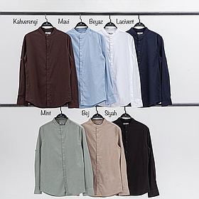 Чоловіча класична однотонна сорочка з коміром-стійкою