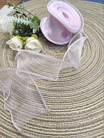 Стрічка Органза 4 см з прошитим кантом світло Рожева (за рулон 7метрів), LEA-1063