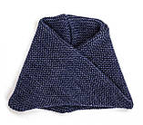 Дитячий комплект для хлопчика 1 2 3 4 роки: тепла зимова шапка на флісі з двома помпонами + в'язаний шарф - хомут, темно-синій, фото 5