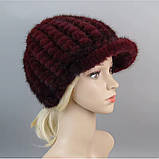 Зимова норкова кепка з в'язаної норки чорна, фото 5