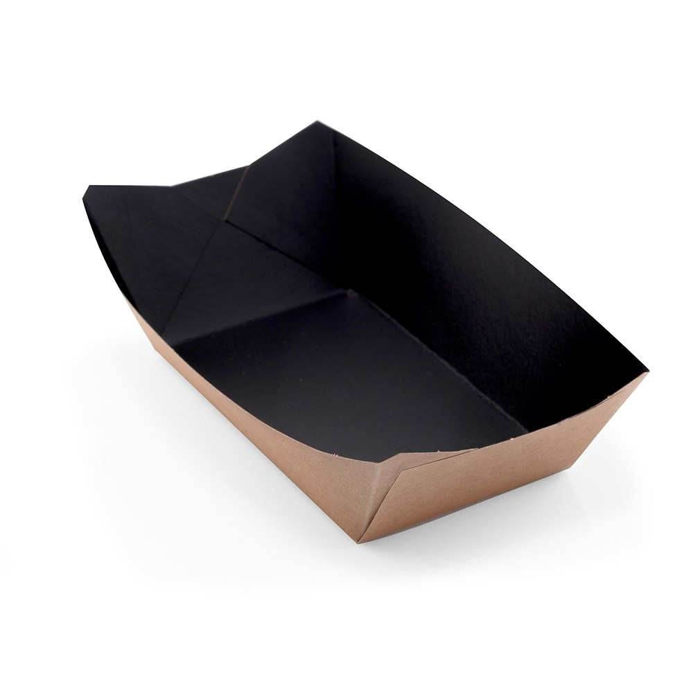 Тарілка-човник велика паперова | Чорна/крафт 1PE 500мл 100 шт/уп, фото 1