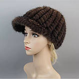 Зимова норкова кепка з в'язаної норки чорна, фото 7