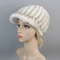 Зимова норкова кепка з в'язаної норки молочний