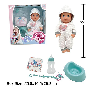 Пупс YL 2430 L-W п'є з пляшечки, ходить на горщик, заплющує очі, аксесуари, висота 30 см