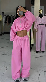 Жіночий демісезонний спортивний костюм з двонитки кофта на молнії і вільні штани