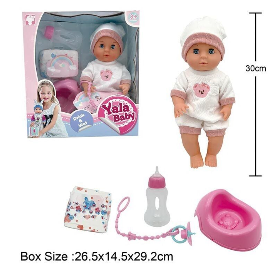 Пупс YL 2430 L-B п'є з пляшечки, ходить на горщик, заплющує очі, аксесуари, висота 30 см, фото 1