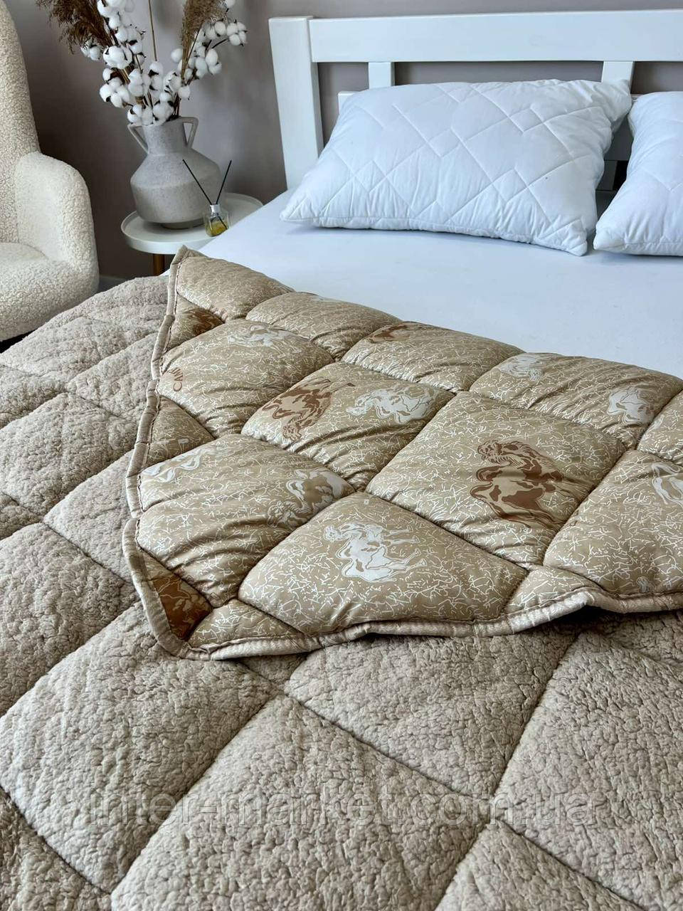 Верблюжа двостороння ковдра Євро з відкритим хутром., фото 1