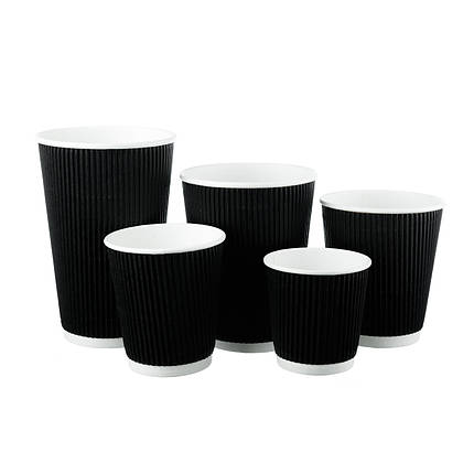 Стакан Гофрований “U” (Ripple) 250мл ЄВРО - Чорний (25шт.), 20уп./ящ. (кр-80), фото 2