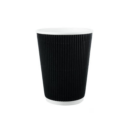 Стакан Гофрований “U” (Ripple) 350мл ЄВРО - Чорний (25шт.), 20уп./ящ. (кр-90), фото 1